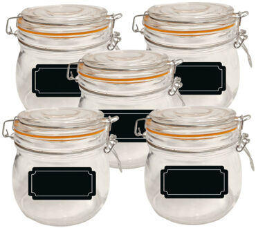 Urban Living Weckpot/inmaakpot - 10x - 500 ml - glas - met beugelsluiting - incl. etiketten - Weckpotten Transparant