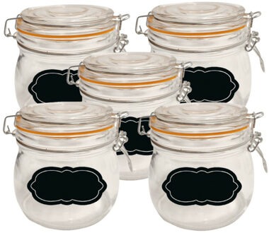 Urban Living Weckpot/inmaakpot - 10x - 500 ml - glas - met beugelsluiting - incl. etiketten - Weckpotten Transparant