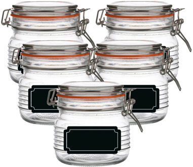 Urban Living Weckpot/inmaakpot - 10x - 500 ml - glas - met beugelsluiting - incl. etiketten - Weckpotten Transparant