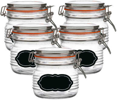 Urban Living Weckpot/inmaakpot - 10x - 500 ml - glas - met beugelsluiting - incl. etiketten - Weckpotten Transparant