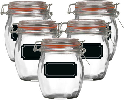 Urban Living Weckpot/inmaakpot - 10x - 750 ml - glas - met beugelsluiting - incl. etiketten - Weckpotten Transparant