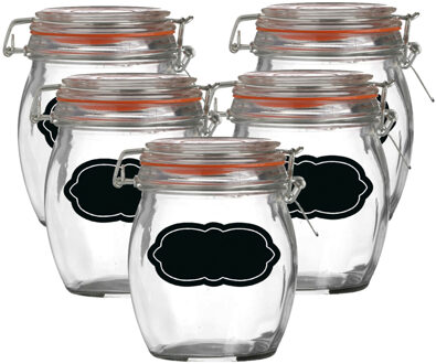 Urban Living Weckpot/inmaakpot - 10x - 750 ml - glas - met beugelsluiting - incl. etiketten - Weckpotten Transparant