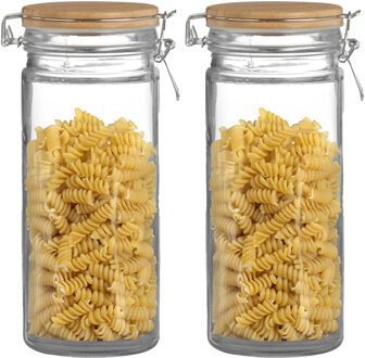 Urban Living Weckpot/inmaakpot - 2x - 1,3L - glas - met beugelsluiting - bamboe deksel