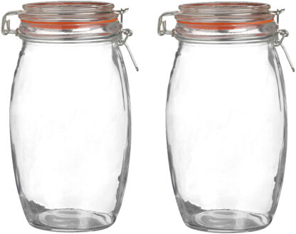 Urban Living Weckpot/inmaakpot - 2x - 1.3L - glas - met beugelsluiting - D13 x H22 cm - Weckpotten Transparant