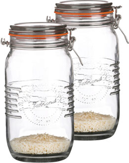 Urban Living Weckpot/inmaakpot - 2x - 1.5L - glas - met beugelsluiting - D14 x H22 cm