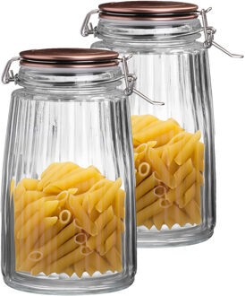 Urban Living Weckpot/inmaakpot - 2x - 1,5L - glas - met beugelsluiting - koperen deksel