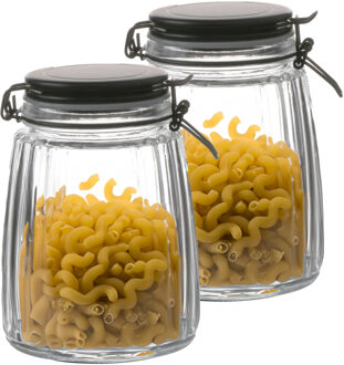 Urban Living Weckpot/inmaakpot - 2x - 1,5L - glas - met beugelsluiting - mat zwarte deksel