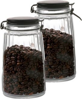 Urban Living Weckpot/inmaakpot - 2x - 1,8L - glas - met beugelsluiting - mat zwarte deksel