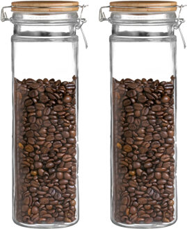 Urban Living Weckpot/inmaakpot - 2x - 1,9L - glas - met beugelsluiting - bamboe deksel