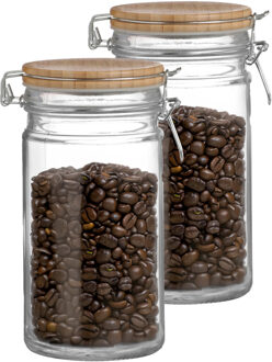 Urban Living Weckpot/inmaakpot - 2x - 1L - glas - met beugelsluiting - bamboe deksel