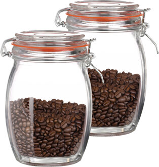 Urban Living Weckpot/inmaakpot - 2x - 1L - glas - met beugelsluiting - D10 x H17 cm