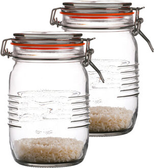 Urban Living Weckpot/inmaakpot - 2x - 1L - glas - met beugelsluiting - D14 x H17 cm