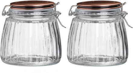 Urban Living Weckpot/inmaakpot - 2x - 1L - glas - met beugelsluiting - koperen deksel - Weckpotten Goudkleurig