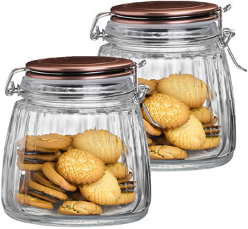 Urban Living Weckpot/inmaakpot - 2x - 1L - glas - met beugelsluiting - koperen deksel