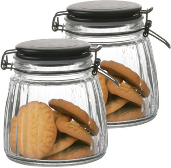 Urban Living Weckpot/inmaakpot - 2x - 1L - glas - met beugelsluiting - mat zwarte deksel