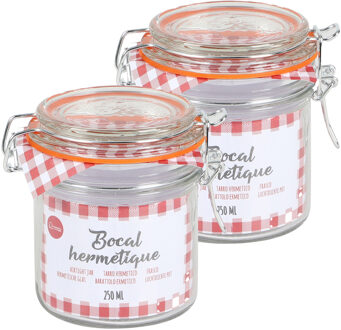 Urban Living Weckpot/inmaakpot - 2x - 250 ml - glas - met beugelsluiting - D8.5 x H10 cm