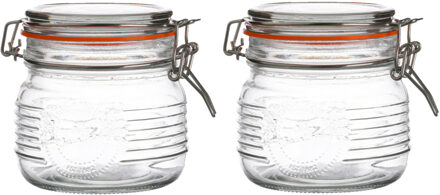 Urban Living Weckpot/inmaakpot - 2x - 500 ml - glas - met beugelsluiting - D11 x H11 cm - Weckpotten Transparant