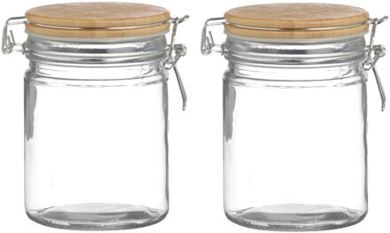 Urban Living Weckpot/inmaakpot - 2x - 700 ml - glas - met beugelsluiting - bamboe deksel - Weckpotten Transparant