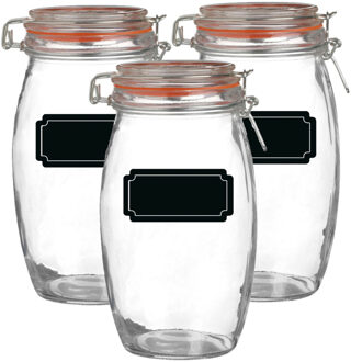 Urban Living Weckpot/inmaakpot - 4x - 1.3L - glas - met beugelsluiting - incl. etiketten - Weckpotten Transparant