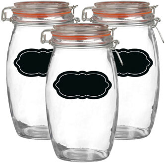 Urban Living Weckpot/inmaakpot - 4x - 1.3L - glas - met beugelsluiting - incl. etiketten - Weckpotten Transparant