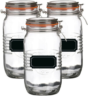 Urban Living Weckpot/inmaakpot - 4x - 1.5L - glas - met beugelsluiting - incl. etiketten - Weckpotten Transparant
