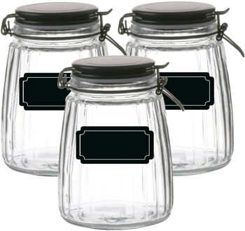 Urban Living Weckpot/inmaakpot - 4x - 1.5L - glas - met beugelsluiting - incl. etiketten - Weckpotten Transparant