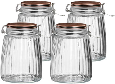 Urban Living Weckpot/inmaakpot - 4x - 1,5L - glas - met beugelsluiting - koperen deksel