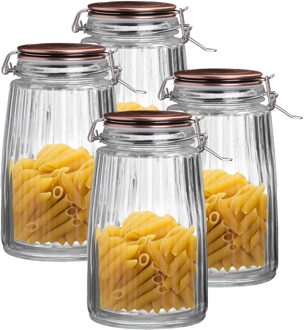 Urban Living Weckpot/inmaakpot - 4x - 1,5L - glas - met beugelsluiting - koperen deksel