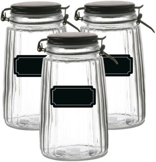 Urban Living Weckpot/inmaakpot - 4x - 1.8L - glas - met beugelsluiting - incl. etiketten - Weckpotten Transparant