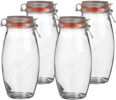 Urban Living Weckpot/inmaakpot - 4x - 1.9L - glas - met beugelsluiting - D12 x H25 cm