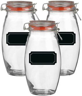 Urban Living Weckpot/inmaakpot - 4x - 1.9L - glas - met beugelsluiting - incl. etiketten - Weckpotten Transparant