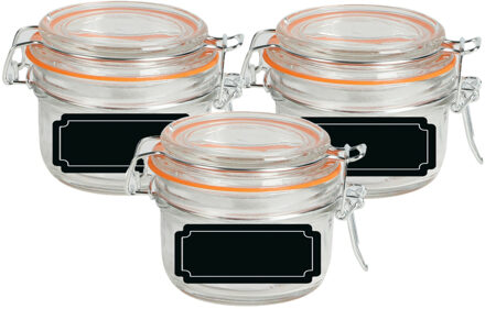 Urban Living Weckpot/inmaakpot - 4x - 170 ml - glas - met beugelsluiting - incl. etiketten - Weckpotten Transparant