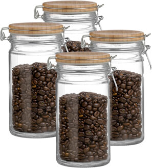 Urban Living Weckpot/inmaakpot - 4x - 1L - glas - met beugelsluiting - bamboe deksel