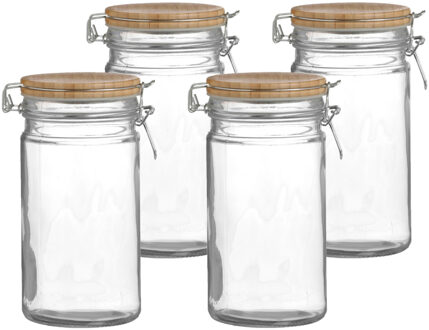 Urban Living Weckpot/inmaakpot - 4x - 1L - glas - met beugelsluiting - bamboe deksel