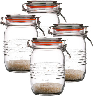 Urban Living Weckpot/inmaakpot - 4x - 1L - glas - met beugelsluiting - D14 x H17 cm