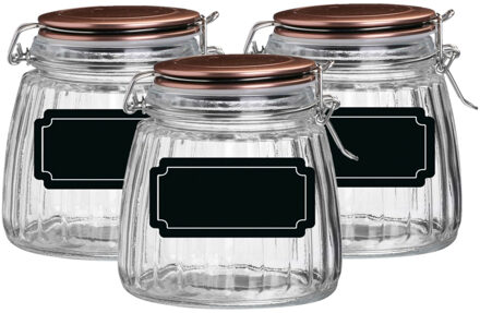 Urban Living Weckpot/inmaakpot - 4x - 1L - glas - met beugelsluiting - incl. etiketten - Weckpotten Transparant