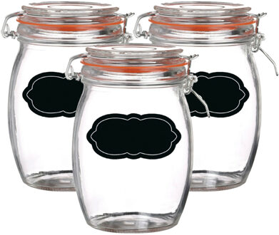 Urban Living Weckpot/inmaakpot - 4x - 1L - glas - met beugelsluiting - incl. etiketten - Weckpotten Transparant