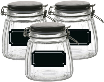 Urban Living Weckpot/inmaakpot - 4x - 1L - glas - met beugelsluiting - incl. etiketten - Weckpotten Transparant