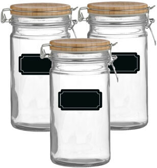 Urban Living Weckpot/inmaakpot - 4x - 1L - glas - met beugelsluiting - incl. etiketten - Weckpotten Transparant