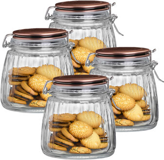 Urban Living Weckpot/inmaakpot - 4x - 1L - glas - met beugelsluiting - koperen deksel