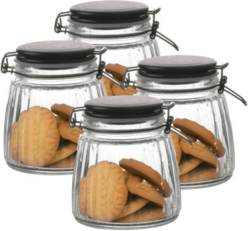 Urban Living Weckpot/inmaakpot - 4x - 1L - glas - met beugelsluiting - mat zwarte deksel