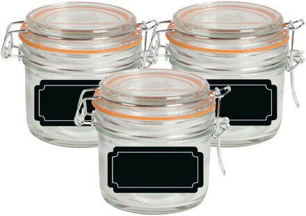 Urban Living Weckpot/inmaakpot - 4x - 200 ml - glas - met beugelsluiting - incl. etiketten - Weckpotten Transparant