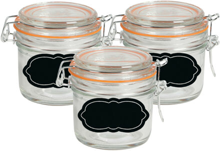 Urban Living Weckpot/inmaakpot - 4x - 200 ml - glas - met beugelsluiting - incl. etiketten - Weckpotten Transparant