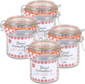 Urban Living Weckpot/inmaakpot - 4x - 250 ml - glas - met beugelsluiting - D8.5 x H10 cm