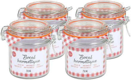 Urban Living Weckpot/inmaakpot - 4x - 250 ml - glas - met beugelsluiting - D8.5 x H10 cm