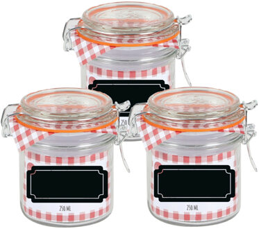 Urban Living Weckpot/inmaakpot - 4x - 250 ml - glas - met beugelsluiting - incl. etiketten - Weckpotten Transparant