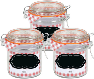 Urban Living Weckpot/inmaakpot - 4x - 250 ml - glas - met beugelsluiting - incl. etiketten - Weckpotten Transparant