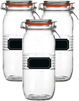 Urban Living Weckpot/inmaakpot - 4x - 2L - glas - met beugelsluiting - incl. etiketten - Weckpotten Transparant