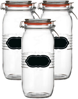 Urban Living Weckpot/inmaakpot - 4x - 2L - glas - met beugelsluiting - incl. etiketten - Weckpotten Transparant