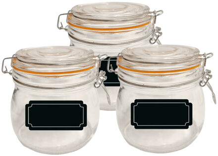 Urban Living Weckpot/inmaakpot - 4x - 500 ml - glas - met beugelsluiting - incl. etiketten - Weckpotten Transparant